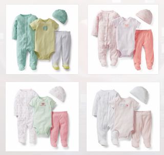 New Carters Baby Girl 4 Piece Set Pajama Hat Bodysuit Pants NB 3 6 9 Months