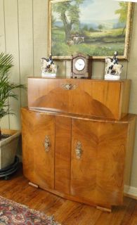 Antique Art Deco Bar Liquor Martini Cabinet Fold Out Mixing Area Walnut Fitted