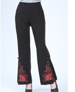 Charming Chinese Women's Embroidery Pants Trousers Black Size M L XL XXL XXXL