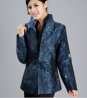 Charming Chinese Women's Silk Jacket Coat Blue Size M L XL XXL XXXL