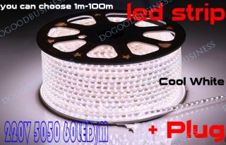 220V Cool White High Power SMD 5050 Flexible LED Strip Rope Lights Custom Cut