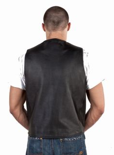 Mens Classic Concealed Weapon Gun Pockets Leather Motorcycle Biker Club Vest
