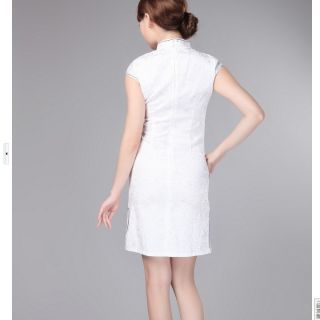 Black White Red Chinese Women's Cotton Mini Dress Cheongsam Sz 6 8 10 12 14