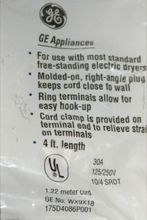 GE 4 Wire Dryer Power Cord New WX9X18
