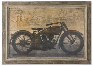 Wall Art Motorcycle Oil Painting Reproduction Large Man Cave Decor Ride Framed