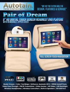 Tan Autotain Dream 9 inch Digital Touch Screen Car Headrest DVD Players Monitor