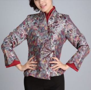 Blue Purple Chinese Women's Style Silk Jacket Coat Sz 8 10 12 14 16