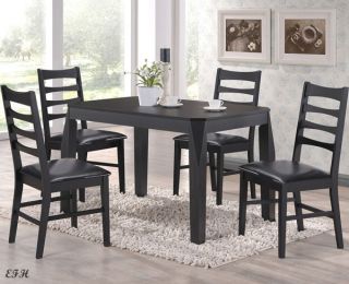 5pc Sitka II Contemporary Black Finish Wood Dining Table Set w Ladder Chairs