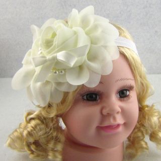 Lovely Chiffon Baby Toddlers Rose Pearl Chain Bowknot Elastic Headband Hairband
