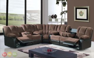 Reclining Sectional Sofa Set Two Tone Brown Microfiber