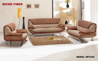 Chic Modern 7040 Two Tone Brown Microfiber Fabric Sofa Set Contemporary Style