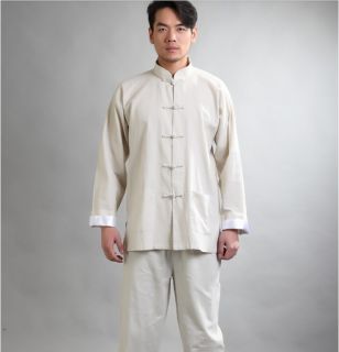 Handsome Chinese Style Men's Kung Fu Suit Beige Sz M L XL XXL XXXL