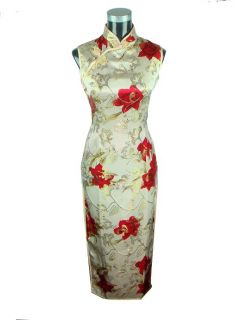 100 Silk Chinese Women's Dress Cheongsam Beige Size s 2XL