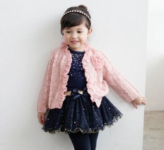 3pcs Baby Girls Top Coat T Shirt Skirt Dress Tutu Princess Clothes Set Suit Pink