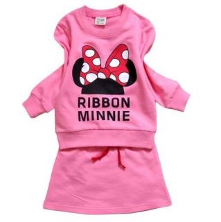 Girls Minnie Cute Outfit Skirt Polka Dot Top Bow Princess Casual Outfit Complete
