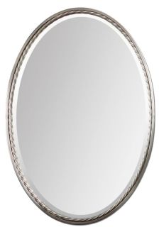 Brushed Nickel Oval Wall Mirror Vanity Bathroom Mantel Large 32"