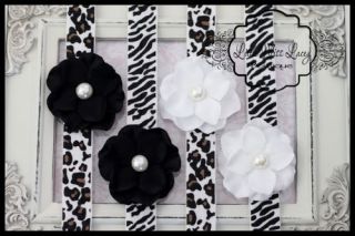 Leopard Zebra Baby Girl Headband Black White Hydrangea Pearl Flower Prop