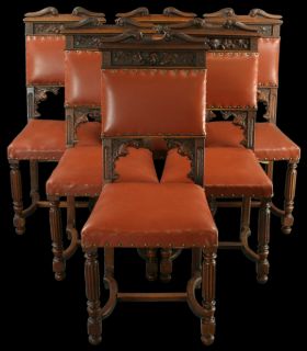 Antique French Set 6 Dining Chairs Carved Lions Griffin