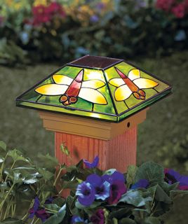 Tiffany Style Solar Lamp Post Cap Light Outdoor Garden Fence Deck Porch Patio
