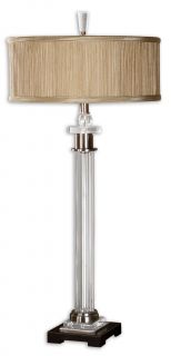 Floor Light Lamp Fluted Glass Brushed Aluminum Crystal Accents Pleated Shade New