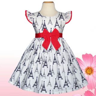 Gorgeous Girls Dresses Kids Eiffel Tower White Red Clothing Party Size 4T 5T