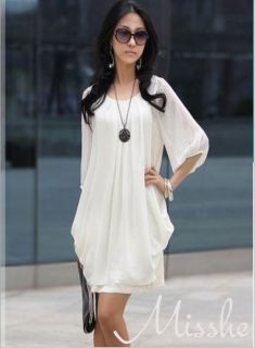 Elegant Fashion Ladies Chiffon Batwing Dolman Sleeve Casual Mini Dress M L 1012