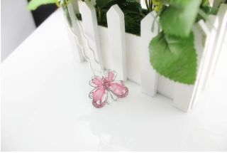New Women Fashion Cute Crystal Butterfly Hairpin Hair Pin Accessories Pink