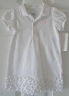 Ralph Lauren Baby Infant Girls Aqua Pink Wht Polo Dress Bloomer Set 6 9 M
