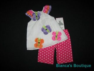 New "Fushia Butterfly Gems" Capri Girls Clothes 6M Baby Spring Summer Boutique