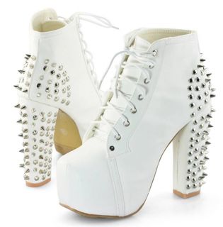 Women Lace Up Ankle Boots Studded Goth Punk Spike Rock Platform High Heel Shoes