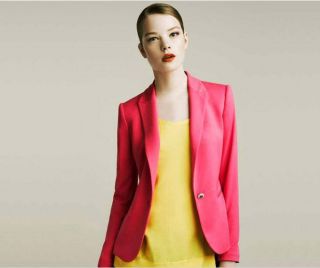 New Women's Candy Color Solid Slim Suit Blazer Coat Jacket Rose
