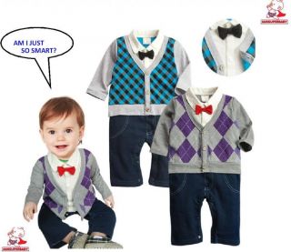 3 24M Baby Boy Twins Smart Fashion Shirt Bowtie Cardigan Pants Romper Outfit