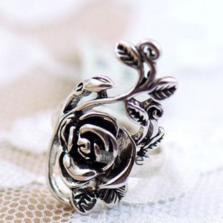 Alloy Retro Antique Stylish Hollow Rose Finger Rings Womens Lady Flower Ring New