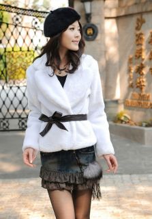 Fashion Women Faux Fur Rabbit Hair Coat Jacket Fluffy Short Outwear Belted 3 Col