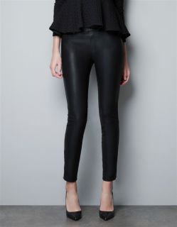 New Womens European Fashion Foot Zipper Faux Leather Pants Trousers Black B615
