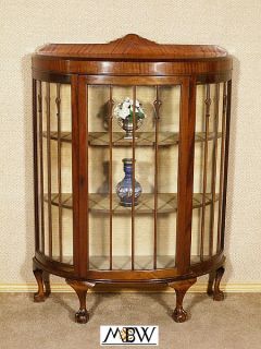 Antique English Mahogany Demilune Chippendale Curio Display Cabinet c1920 E19