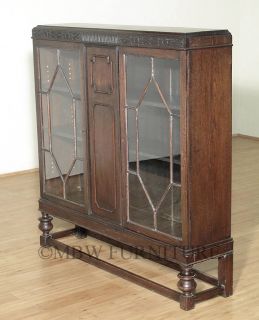 Antique English Oak Colonial 4ft Bookcase Display Cabinet c1920’s P34