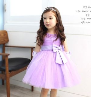 Korean Style Girls Toddlers Big Bow Bubble Tulle Skirt Party Kids Formal Dress