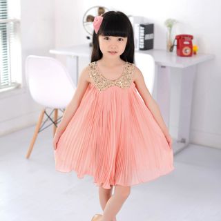 1pc New Girls Kids Baby Sequin Pleated Skirt Chiffon Party Dress Clothes Outfit