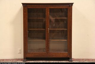 Oak 1900 Antique Bookcase Original Wavy Glass Doors