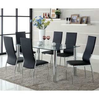 Modern Finish 7 Piece Chrome Plated Steel Glass Top Dining Set