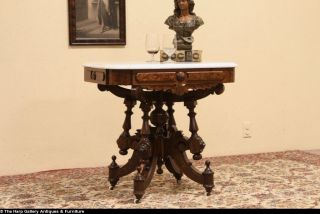 Victorian Renaissance 1875 Antique Marble Top Parlor Lamp Table