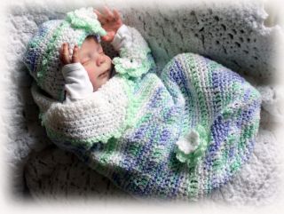 Reborn Fake Baby Heather by D RuBert Limbs by N Blick Hand Crocheted Bunting