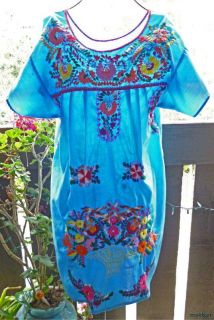 Mexican Embroidered Vintage Dress Flowers Basket Crochet Short Tunic Hippy Boho