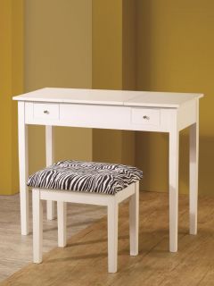 Casual White Finish Flip Top Style Vanity Table and Stool Set by Coaster 300285