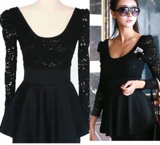 Women Sexy Long Sleeve Lace Clubbing Cocktail Party Dress Mini Evening Black