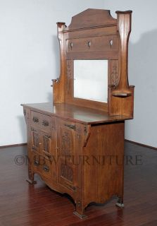 Antique Oak English Arts Crafts Mirrorback Buffet Sideboard Server w Cabinets