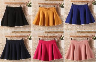 8 Color Sexy Girls Women's Skirts A Line Solid Mini Skirts Pleated Lace Trim New