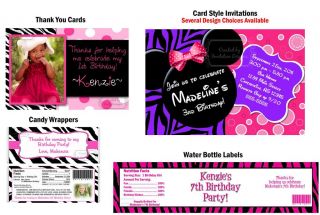 Zebra Print Minnie Mouse Pink Purple Birthday Party Invitations Supplies Favors