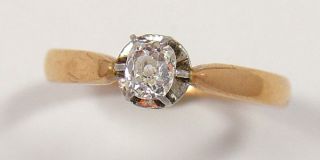 Engagement Solitaire Ring 18kt Yellow Gold Diamond 0 35ct Vintage 1890s Size 7
